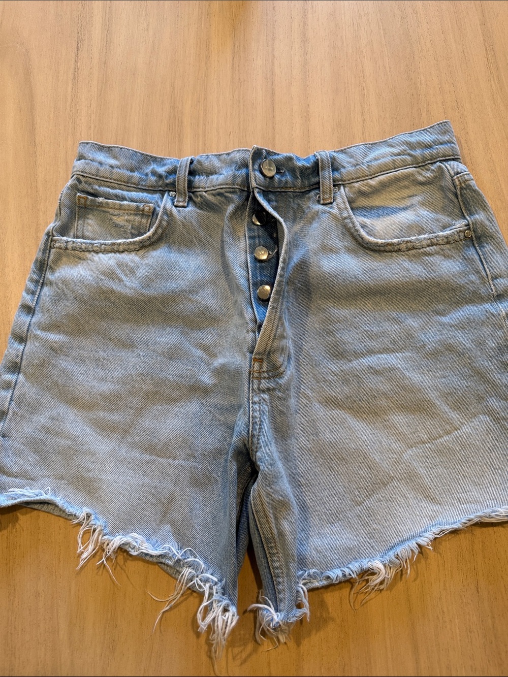 ANINE BING Light Wash High Rise Button Fly Denim Shorts Size 29